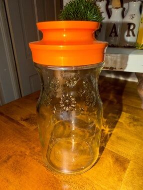 Clear Glass Storage Jar with Orange Airtight Lid
